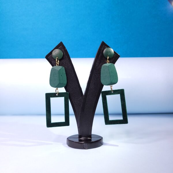 Trendy Green Wooden Earrings Light & Breezy Everyday Dangles - Image 2