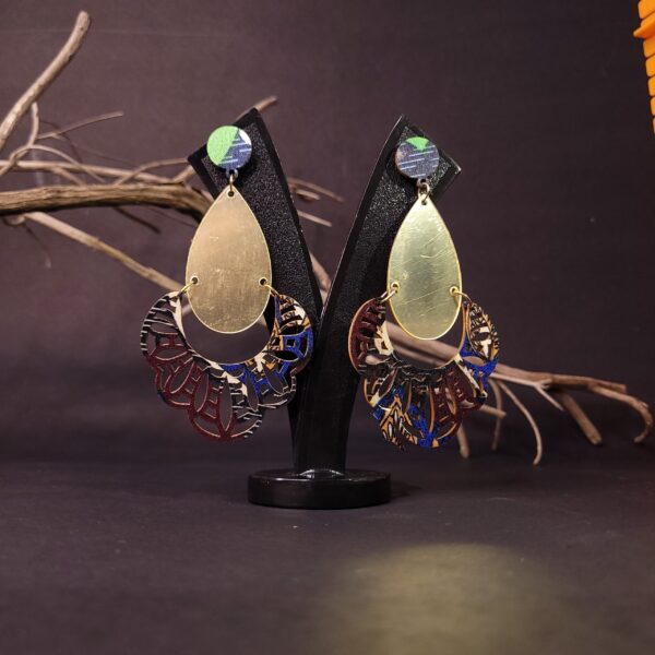 Stylish Artisan Crafted Cutwork Wooden Dangles Casual Boho Earrings - Image 4