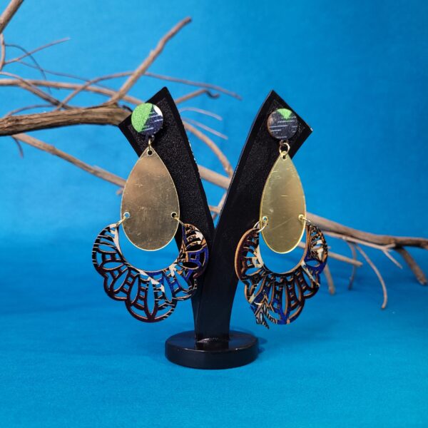 Stylish Artisan Crafted Cutwork Wooden Dangles Casual Boho Earrings - Image 3