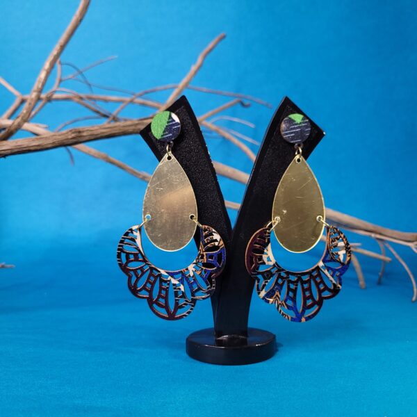 Stylish Artisan Crafted Cutwork Wooden Dangles Casual Boho Earrings - Image 2