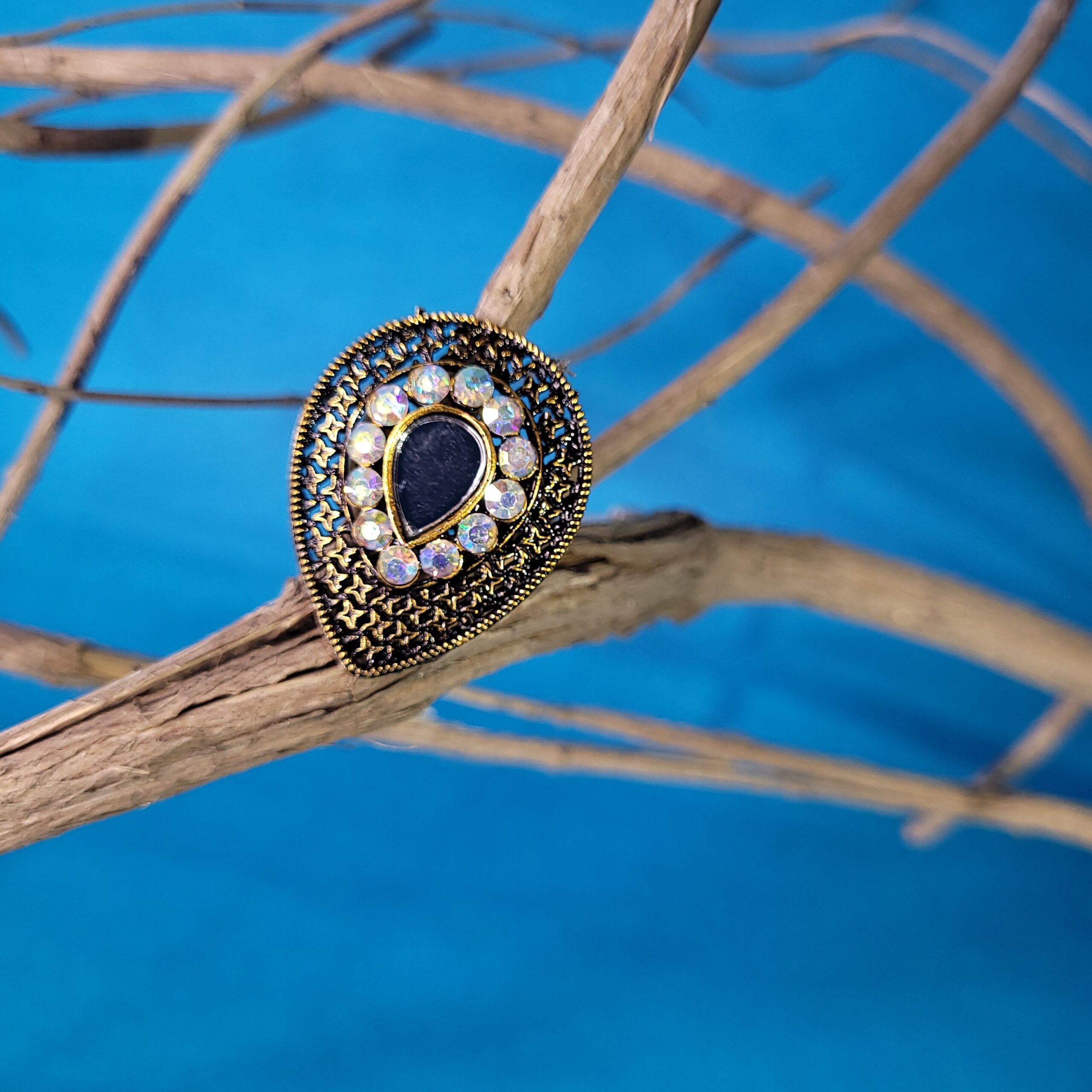 Drop-Shaped Classic Oxidized Statement Ring – Party & Casual Jewelry
