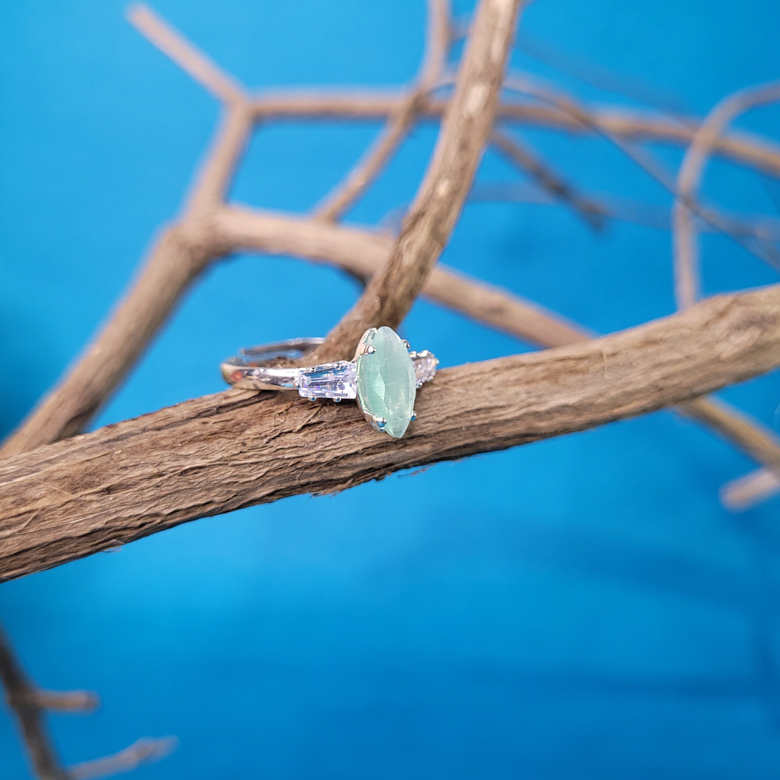 Flexible Fit Adjustable Oval Ring – Sky Blue Statement Jewelry for Women | Chic Handmade Fashion Ring | Casual & Party Wear