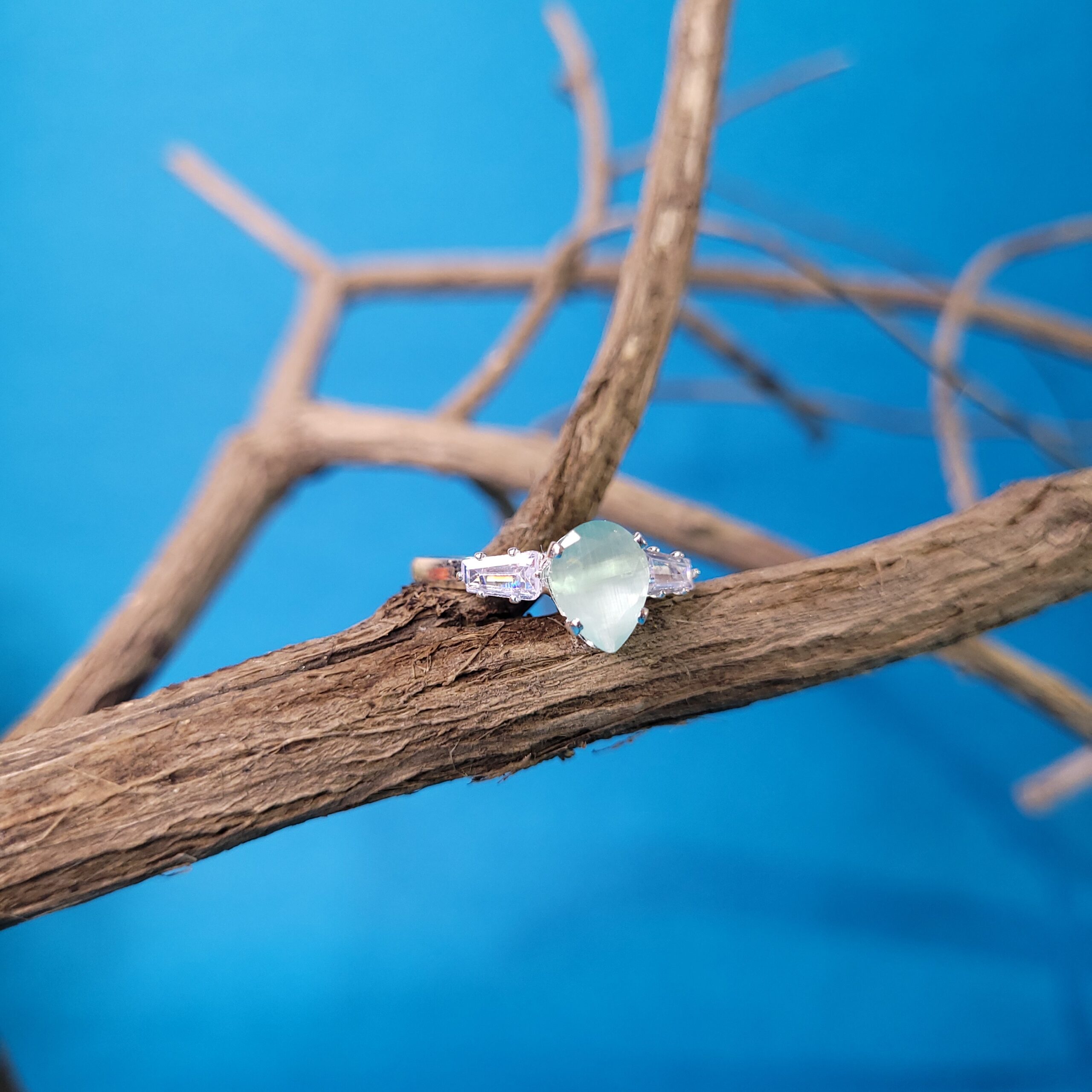 Flexible Fit Adjustable Drop Ring – Sky Blue Statement Jewelry for Women | Handmade Fashion & Party Ring
