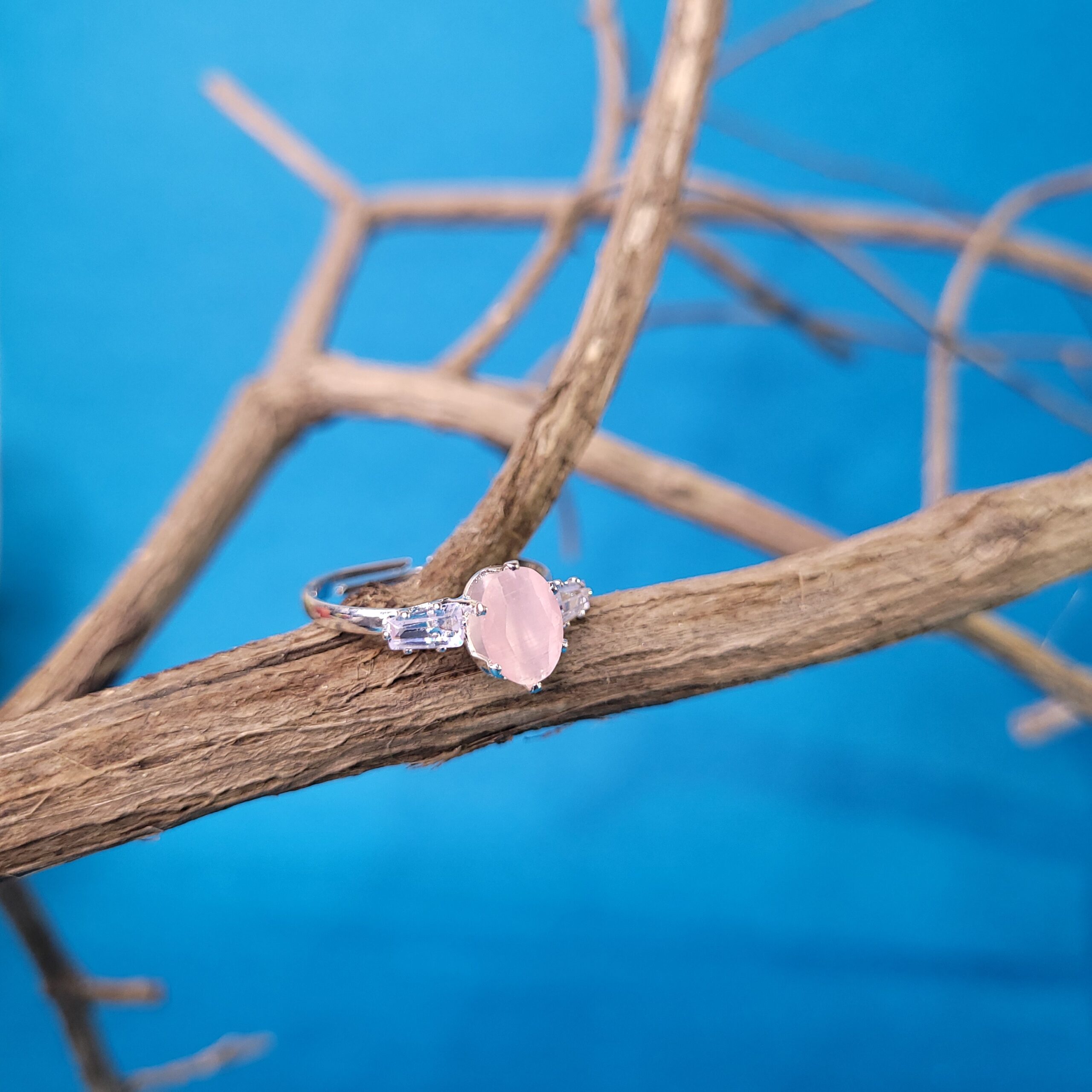 Flexible Fit Adjustable Drop Ring – Light Pink Statement Jewelry for Women | Handmade Fashion & Party Ring