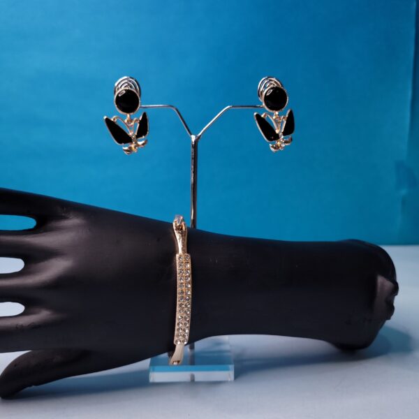 Earrings and Bracelet Jewellery Set for Women and Girls | Heart Shaped Dangle Earrings with Stone Work | Fashion Bangle Bracelet Combo | Partywear, Wedding, Festive and Gift Accessories - Image 3