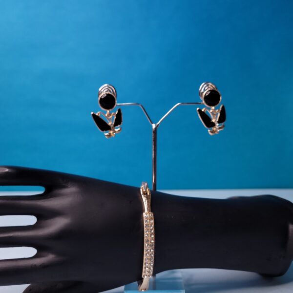 Earrings and Bracelet Jewellery Set for Women and Girls | Heart Shaped Dangle Earrings with Stone Work | Fashion Bangle Bracelet Combo | Partywear, Wedding, Festive and Gift Accessories