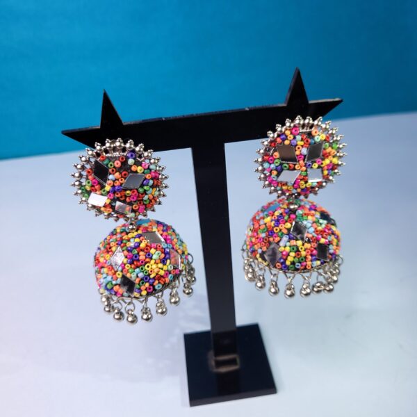 Boho Mirror Work Multicolor Oxidized Earrings Statement Earrings for Women - Image 2