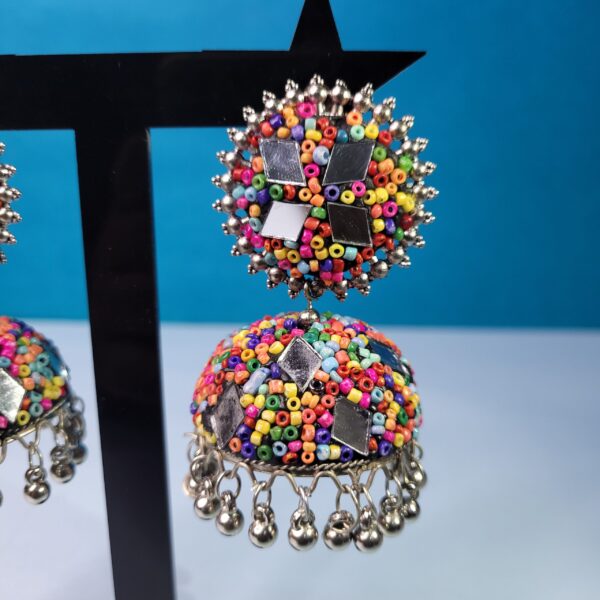 Boho Mirror Work Multicolor Oxidized Earrings Statement Earrings for Women - Image 3