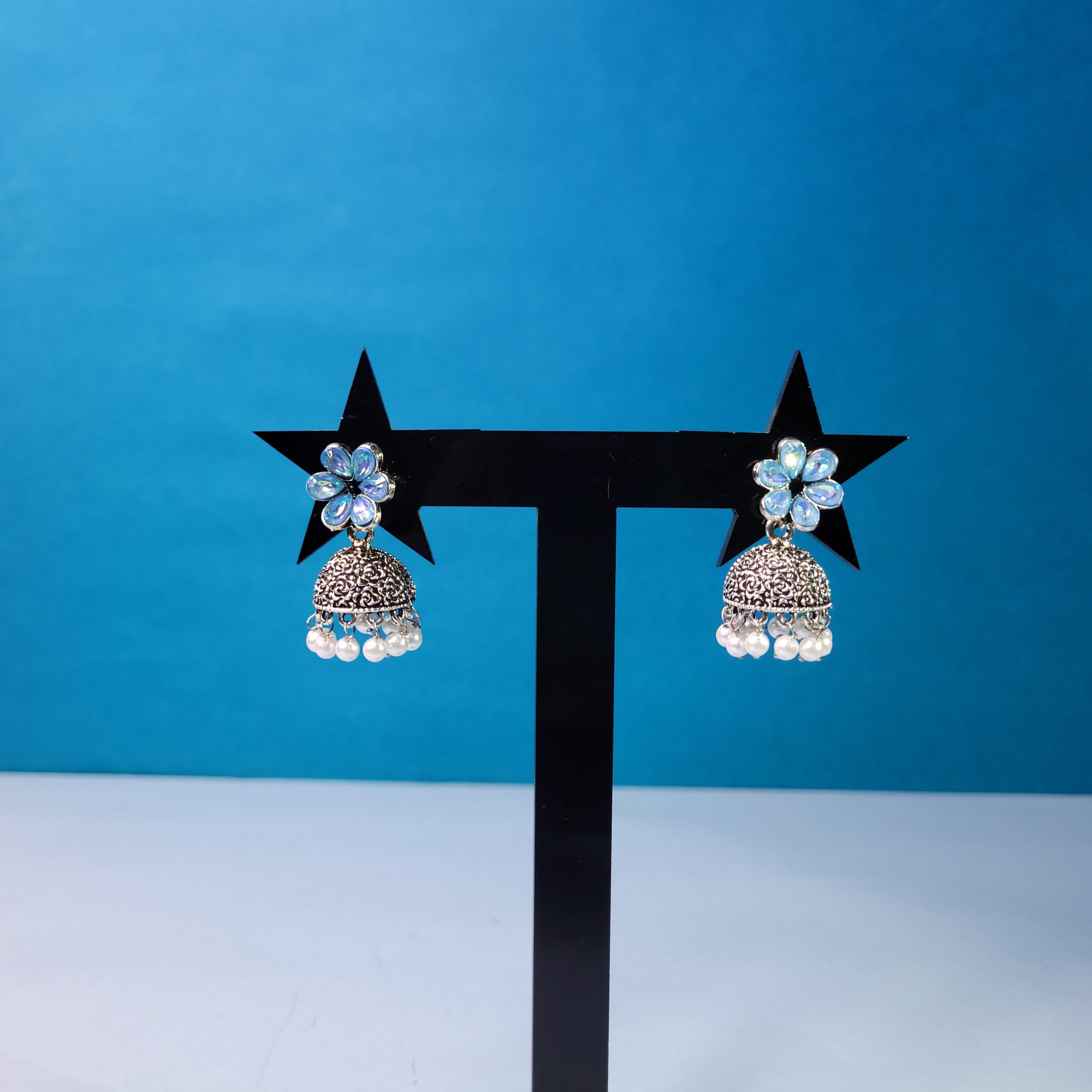 Elegant Vintage-Inspired Oxidized Flower Jhumki Earrings Ethnic Wear Jewelry