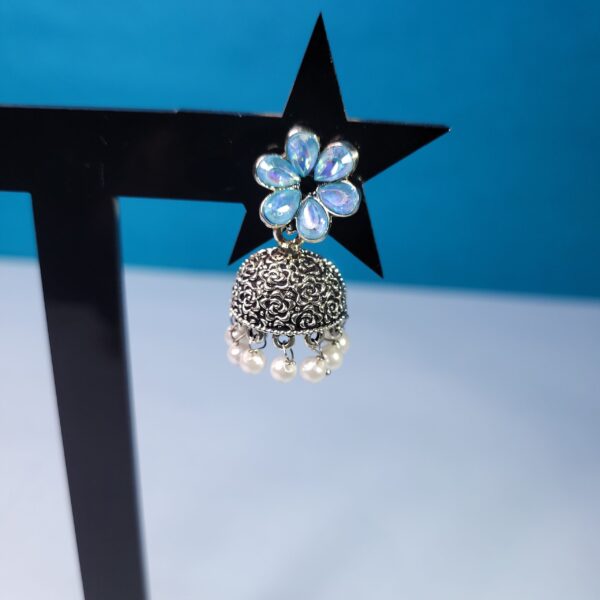 Elegant Vintage-Inspired Oxidized Flower Jhumki Earrings Ethnic Wear Jewelry - Image 2