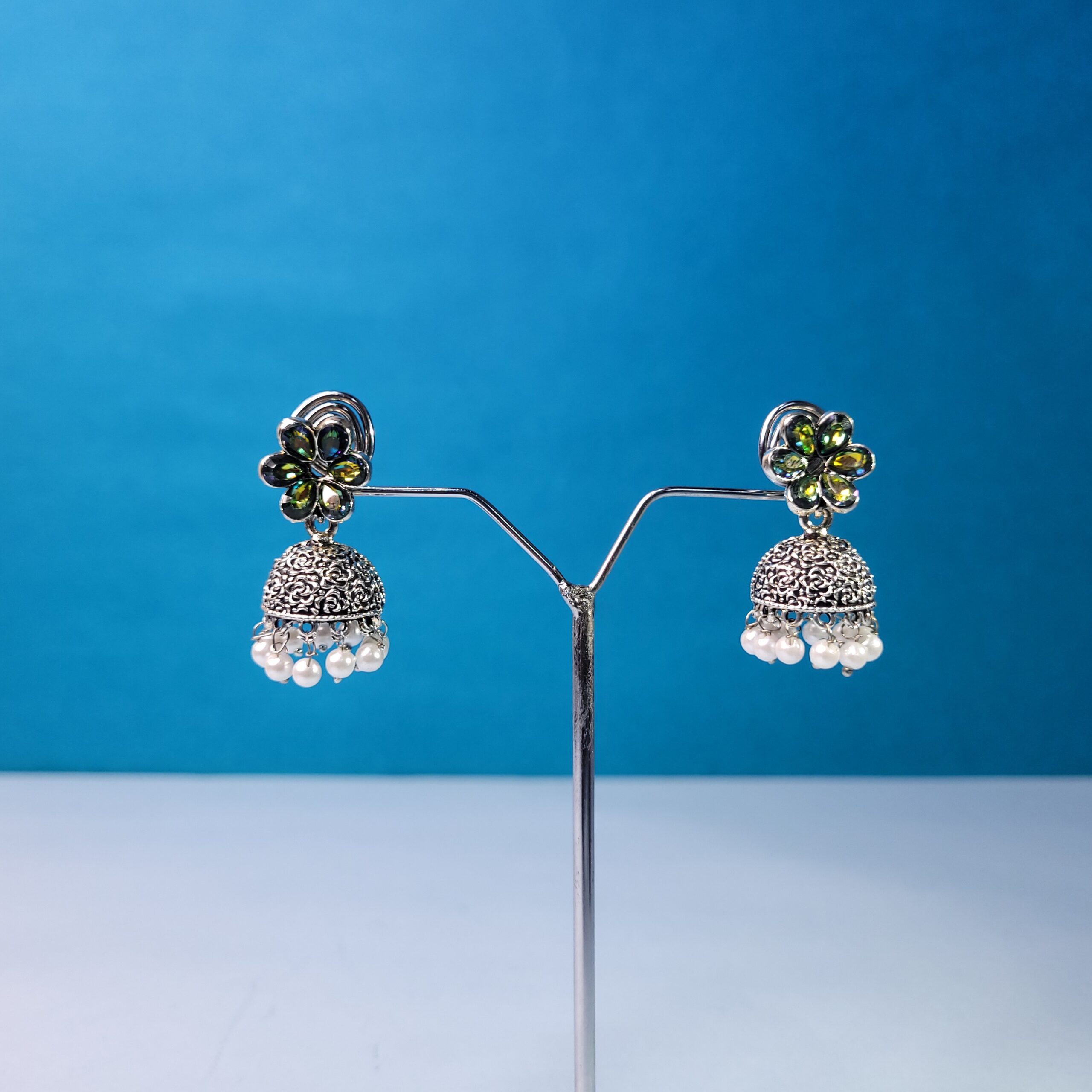 Oxidized Flower Jhumki Earrings Vintage-Inspired Handmade Festival Jewelry