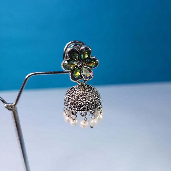 Oxidized Flower Jhumki Earrings Vintage-Inspired Handmade Festival Jewelry - Image 2