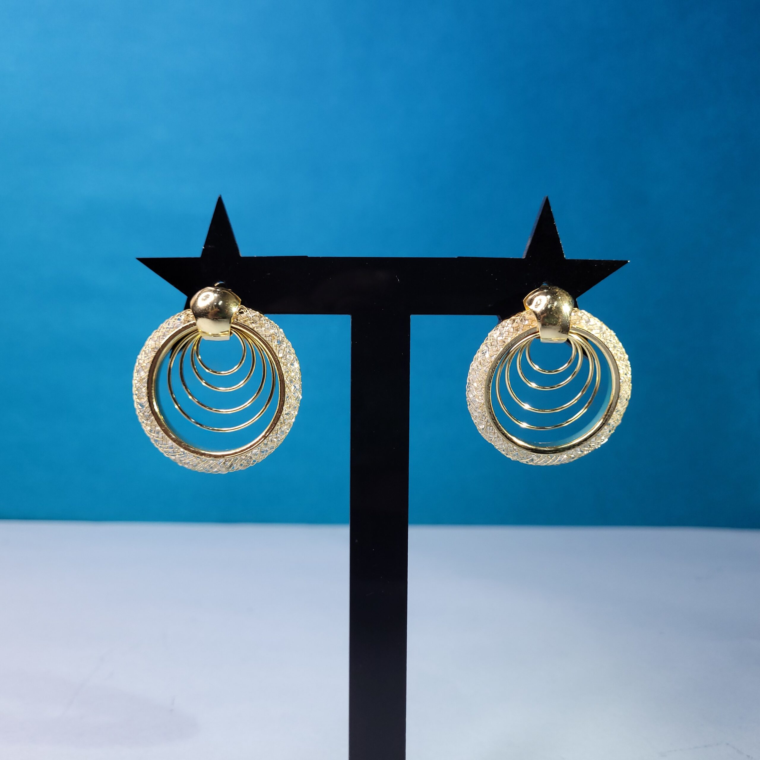 Glamorous Gold Multi-Circle Crystal Earrings Stylish Party Earrings