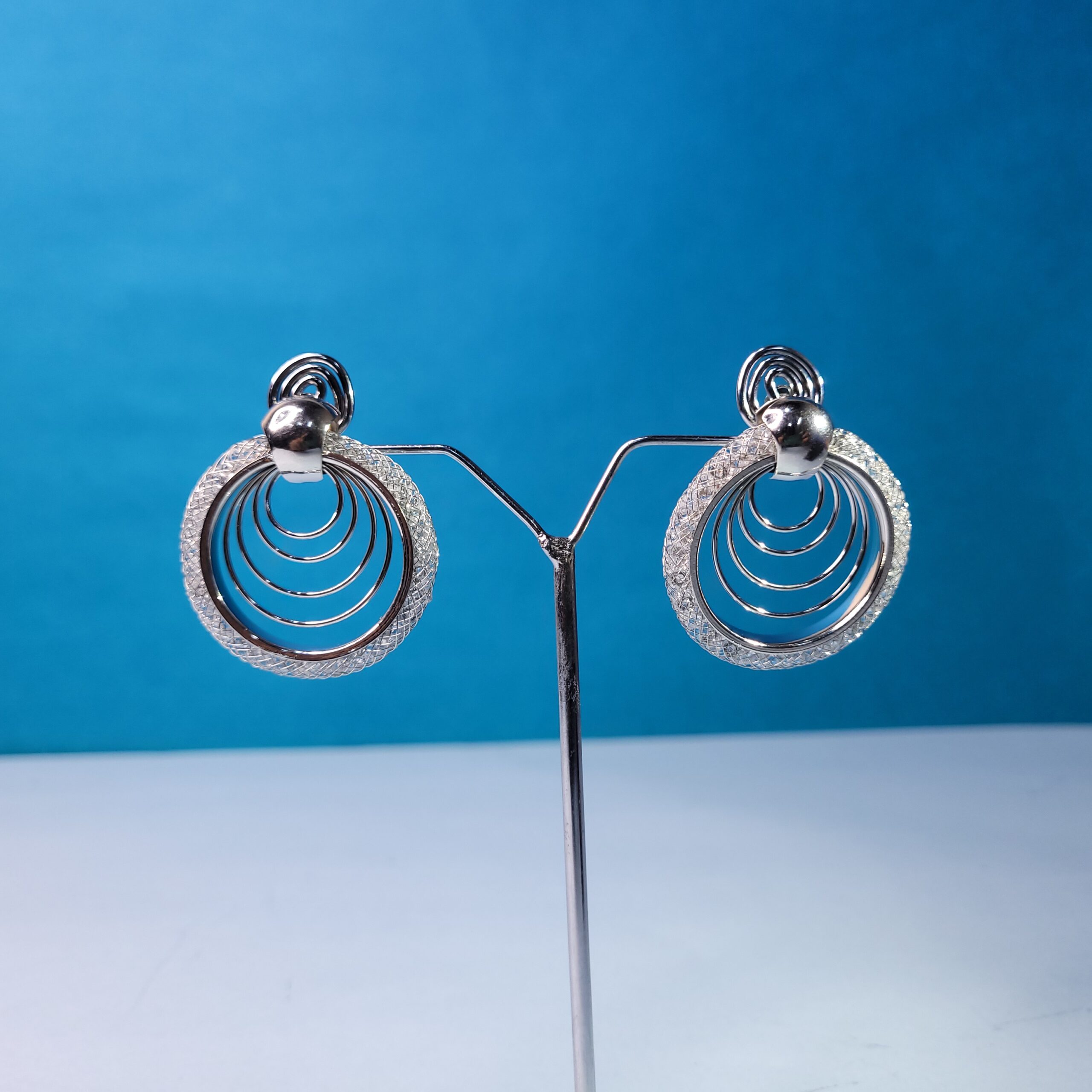 Silver Multi-Circle Crystal Earrings Glamorous Fashion Jewelry for Women
