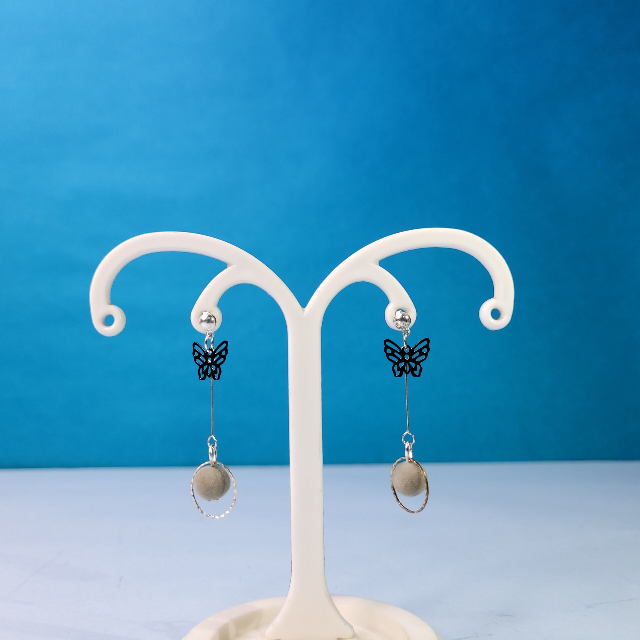 Stylish Grey Butterfly Tassel Earrings Elegant Dangle Earrings for Women