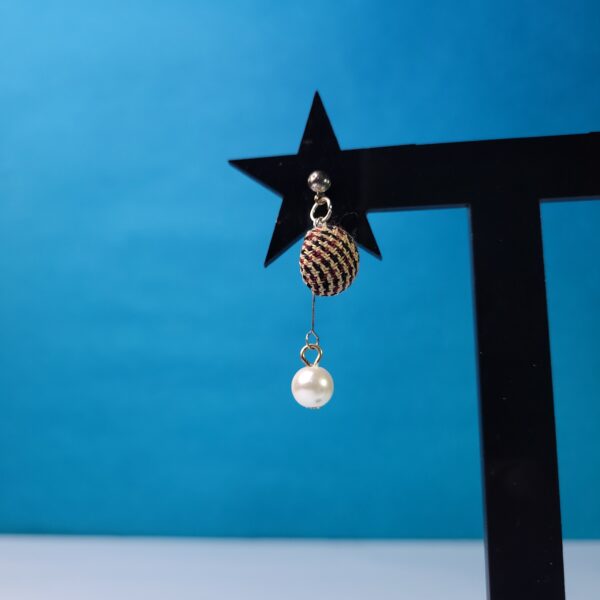 Sleek Peach Pearl Dangle Earrings Stylish Everyday Earrings for Women - Image 3