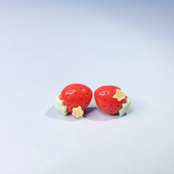 Red Strawberry Tiny Acrylic Stud Earrings Playful Earrings for Daily Wear - Image 4