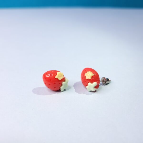 Red Strawberry Tiny Acrylic Stud Earrings Playful Earrings for Daily Wear - Image 3