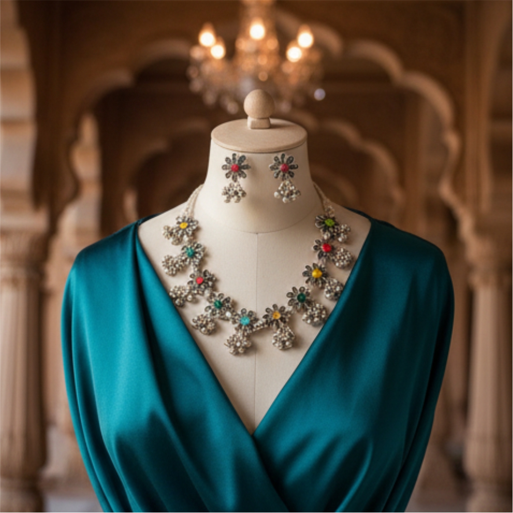 Oxidized Multicolor Necklace Set with Mini Ghungru – Ethnic Indian Jewelry
