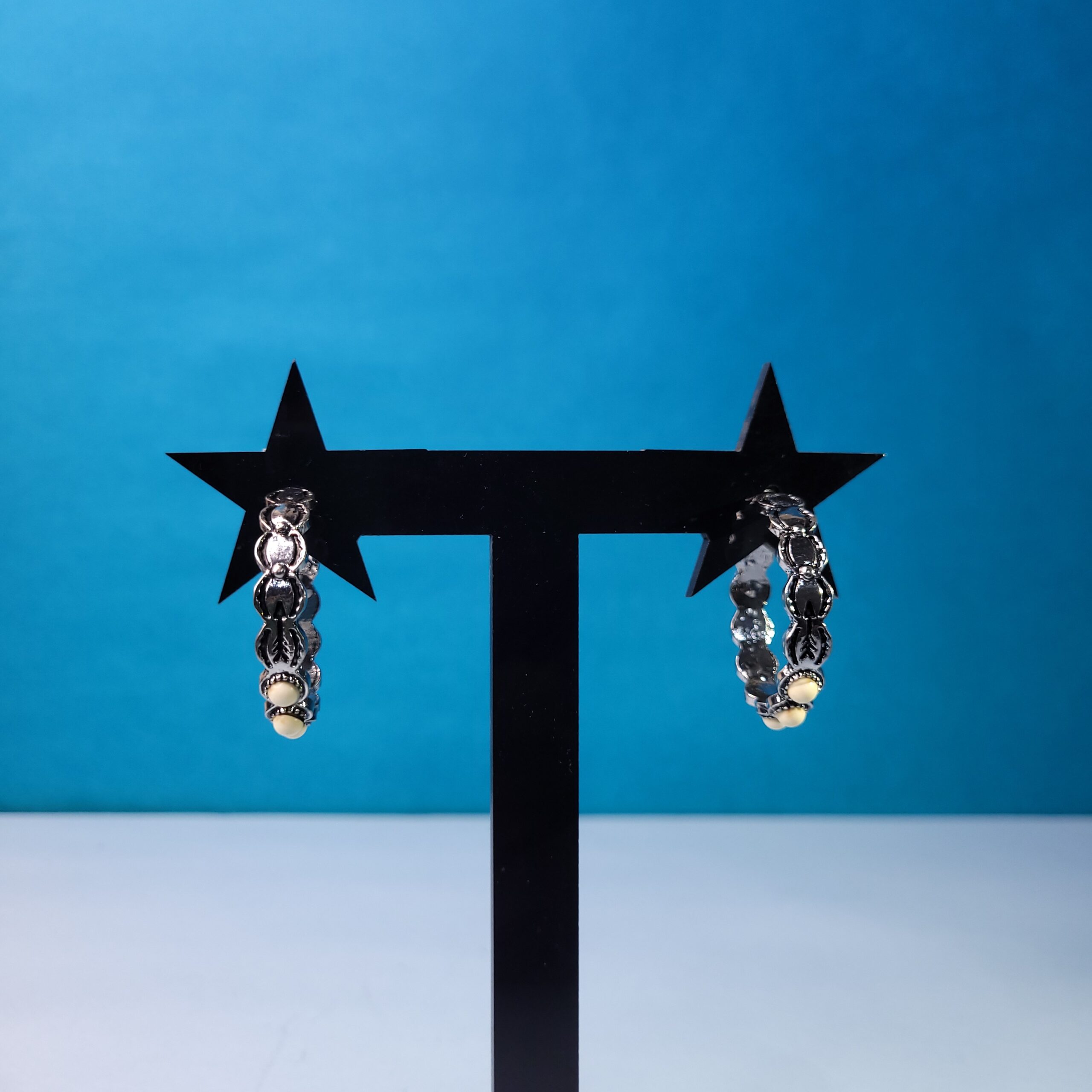 Elegant Oxidized Hoop Dangles Sky Blue Boho Earrings for Women
