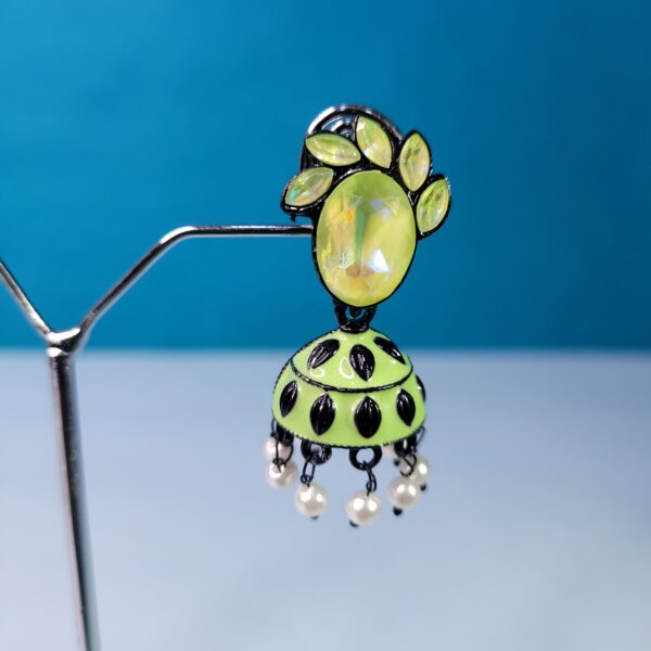 Oxidized Neon Stone Jhumkis Handmade Statement Earrings for Women - Image 2