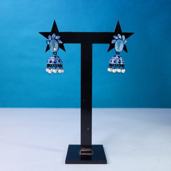 Blue Oxidized Stone Jhumkis Handmade Bohemian Earrings for Women