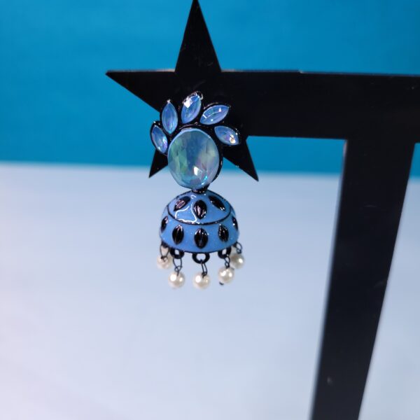 Blue Oxidized Stone Jhumkis Handmade Bohemian Earrings for Women - Image 4
