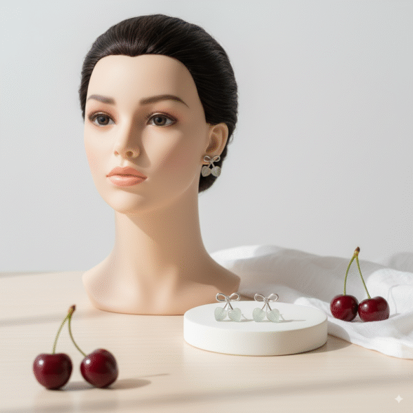 Korean Style Cherry Bow Earrings – Minimal & Chic - Image 2
