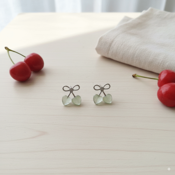 Korean Style Cherry Bow Earrings – Minimal & Chic - Image 3