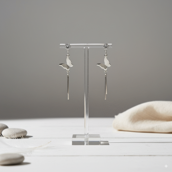 Lightweight Silver Butterfly Earrings – Trendy Drop & Dangle Design - Image 2
