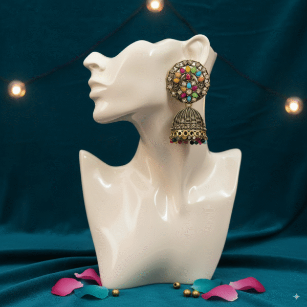 Antique Oxidized Multicolor Jhumka Earrings – Traditional Ethnic Jewelry for Women - Image 2