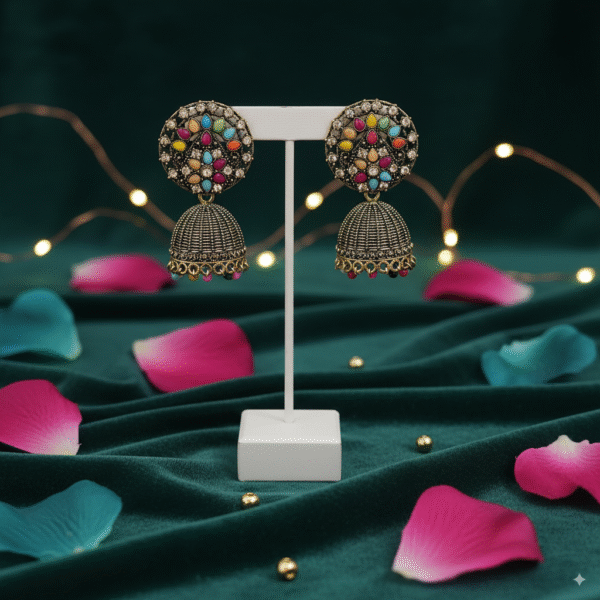 Antique Oxidized Multicolor Jhumka Earrings – Traditional Ethnic Jewelry for Women - Image 4