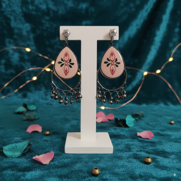 Lightweight Pink Drop Earrings with Floral Detailing – Party & Casual Wear Jewelry - Image 2