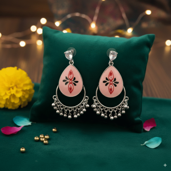 Lightweight Pink Drop Earrings with Floral Detailing – Party & Casual Wear Jewelry - Image 3