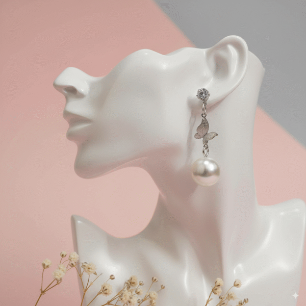 Trendy Butterfly Pearl Drop Earrings – Statement Silver Jewelry for Women - Image 5