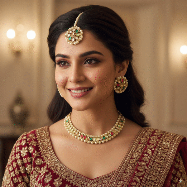 Ethnic Kundan Multicolor Necklace & Maang Tikka Set for Weddings