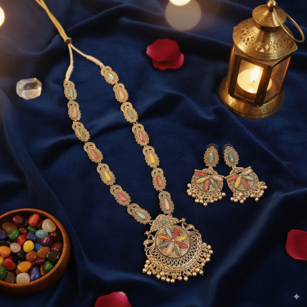 Bohemian Oxidized Long Necklace Set – Colorful Ethnic Jewelry for Festivals - Image 2