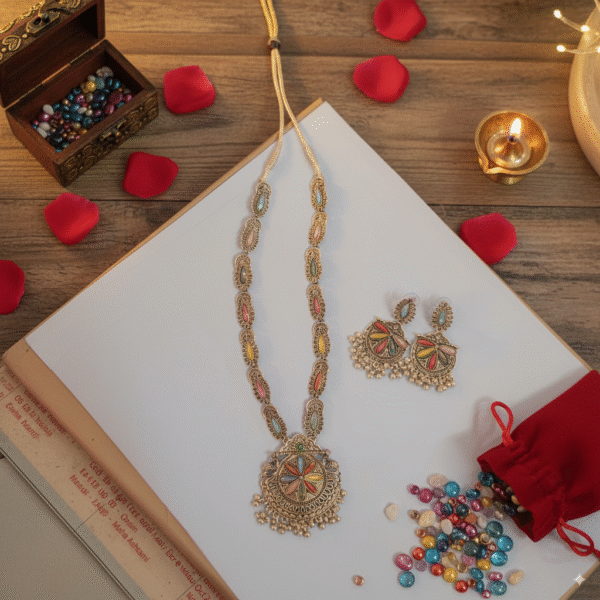 Bohemian Oxidized Long Necklace Set – Colorful Ethnic Jewelry for Festivals - Image 3