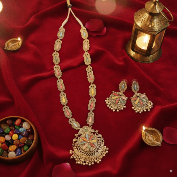 Bohemian Oxidized Long Necklace Set – Colorful Ethnic Jewelry for Festivals - Image 4