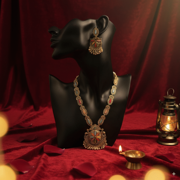 Bohemian Oxidized Long Necklace Set – Colorful Ethnic Jewelry for Festivals - Image 5