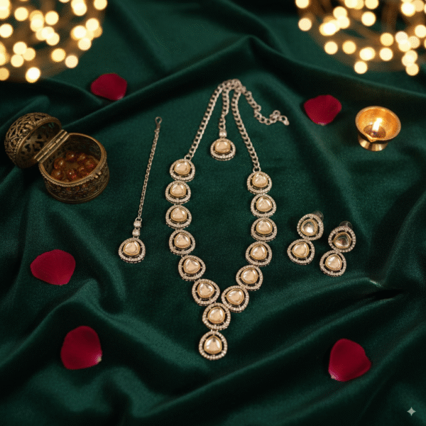 Royal Transparent Crystal Necklace and Maang Tikka Set – Wedding & Festive Jewelry - Image 3