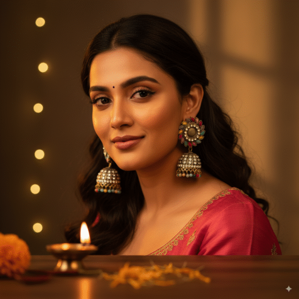 Multicolor Stone Studded Jhumka Earrings - Image 6