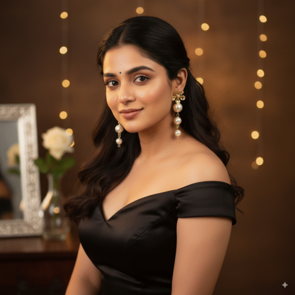 Gold Flower Stud Earrings with Pearl Drops