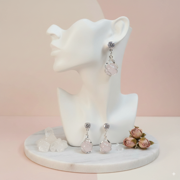 Minimalist Rose Quartz Dangle Earrings for Everyday Elegance - Image 5