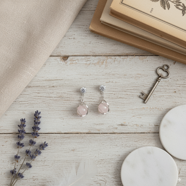 Minimalist Rose Quartz Dangle Earrings for Everyday Elegance - Image 7