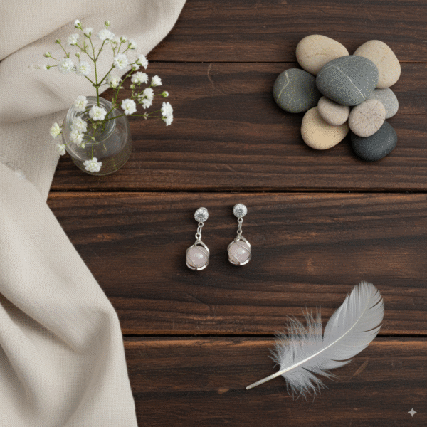 Minimalist Rose Quartz Dangle Earrings for Everyday Elegance - Image 3