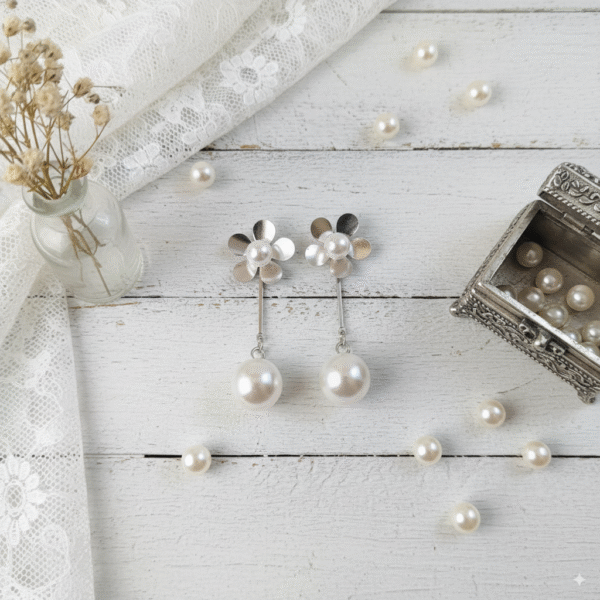 Delicate Flower & Pearl Dangle Earrings for Timeless Style