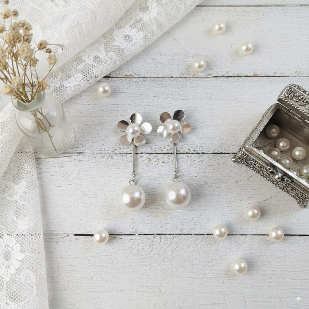 Delicate Flower & Pearl Dangle Earrings for Timeless Style