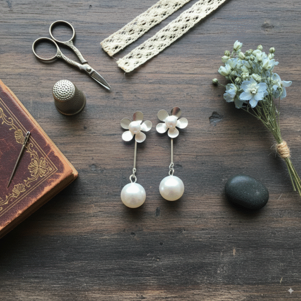 Delicate Flower & Pearl Dangle Earrings for Timeless Style - Image 2