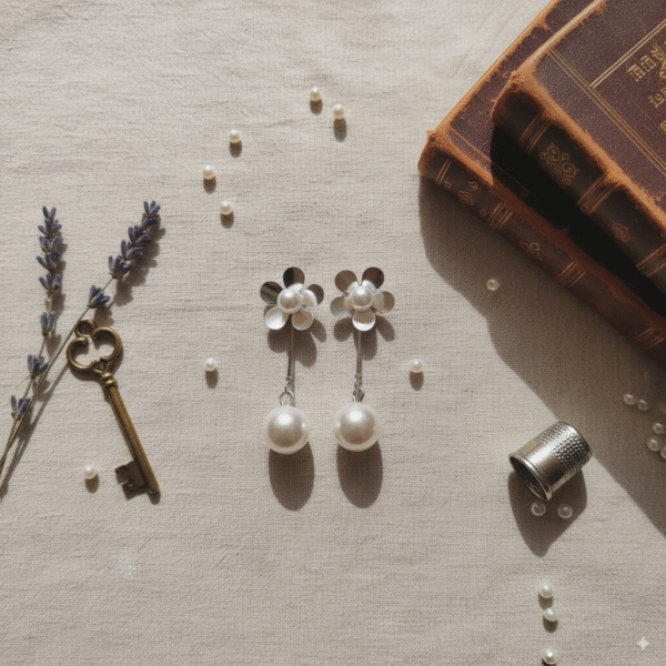 Delicate Flower & Pearl Dangle Earrings for Timeless Style - Image 4